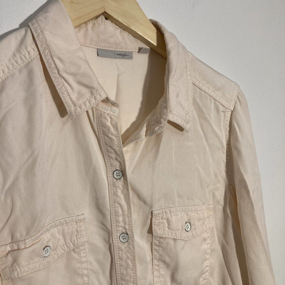 HALOGEN Women’s Small Light Pink 100% Tencel Button Up Shirt Long Sleeve Collar